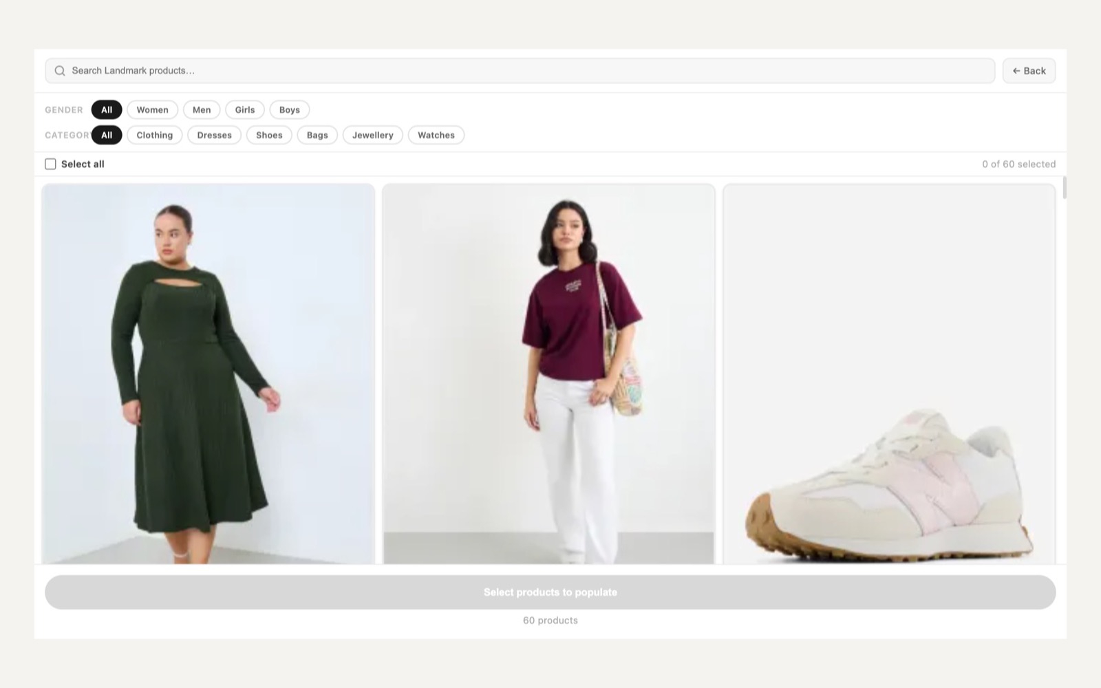 Catalog Drop plugin panel browsing a product catalogue inside Figma